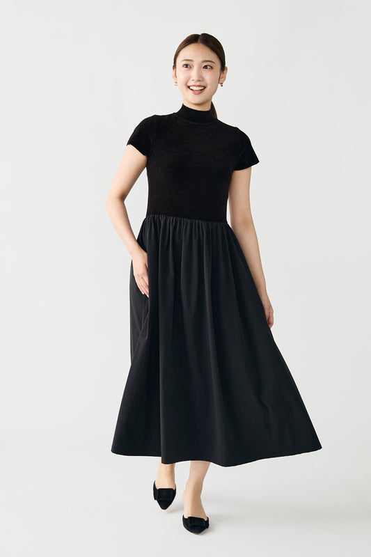Velor touch knit dress(Black)