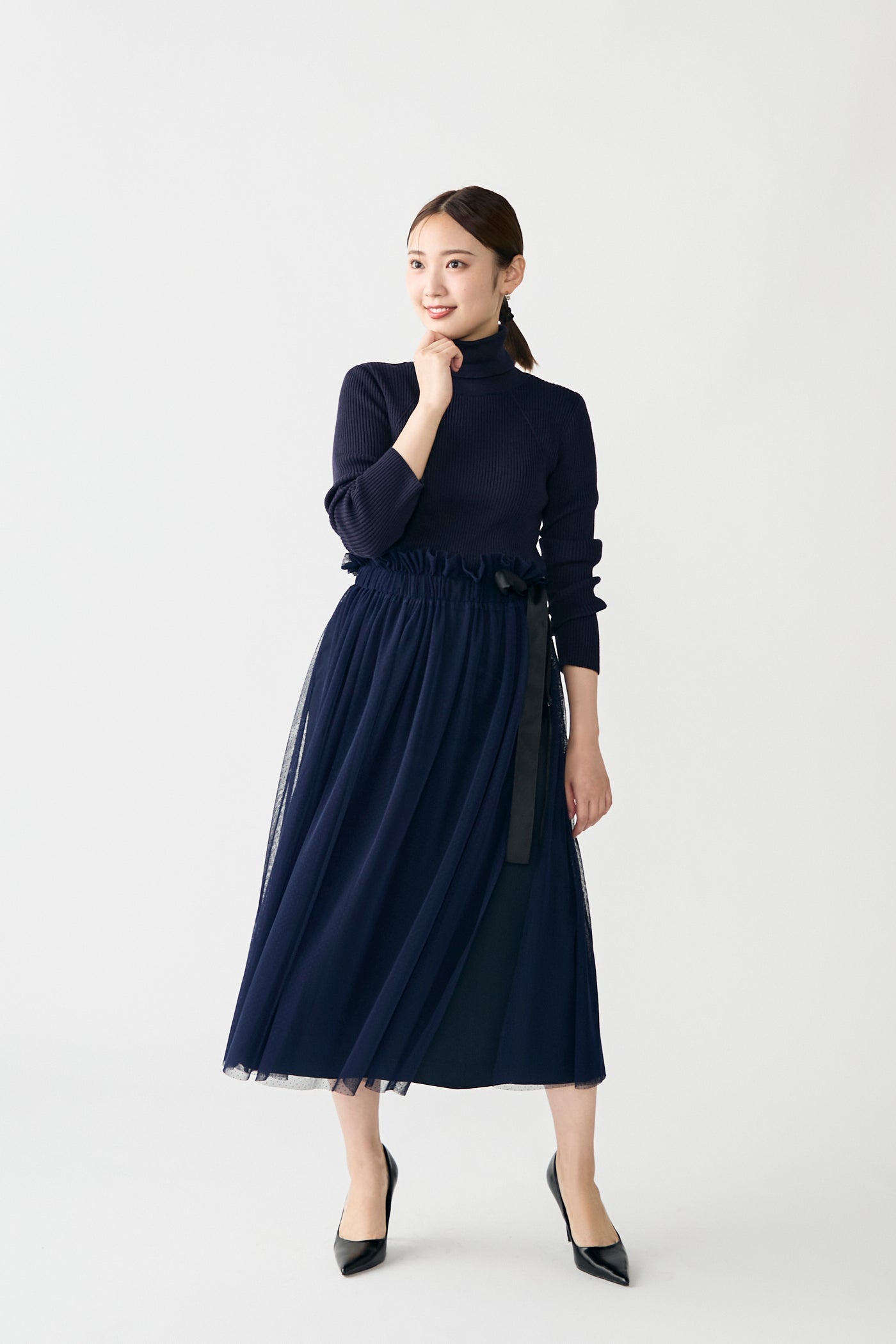 Tulle topping skirt(Navy)
