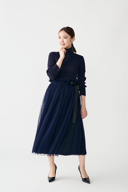 Tulle topping skirt(Navy)