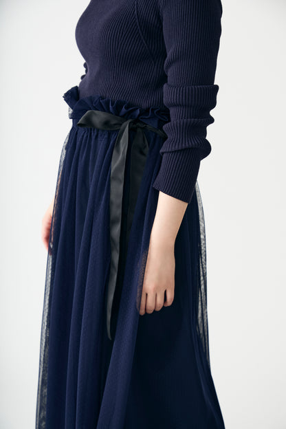 Tulle topping skirt(Navy)