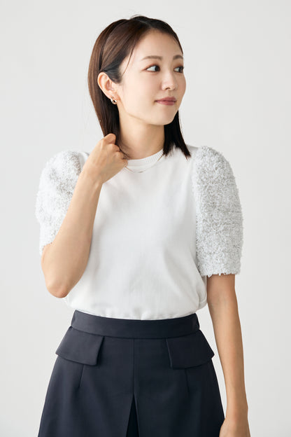 Flurries sleeve kint tops(White)
