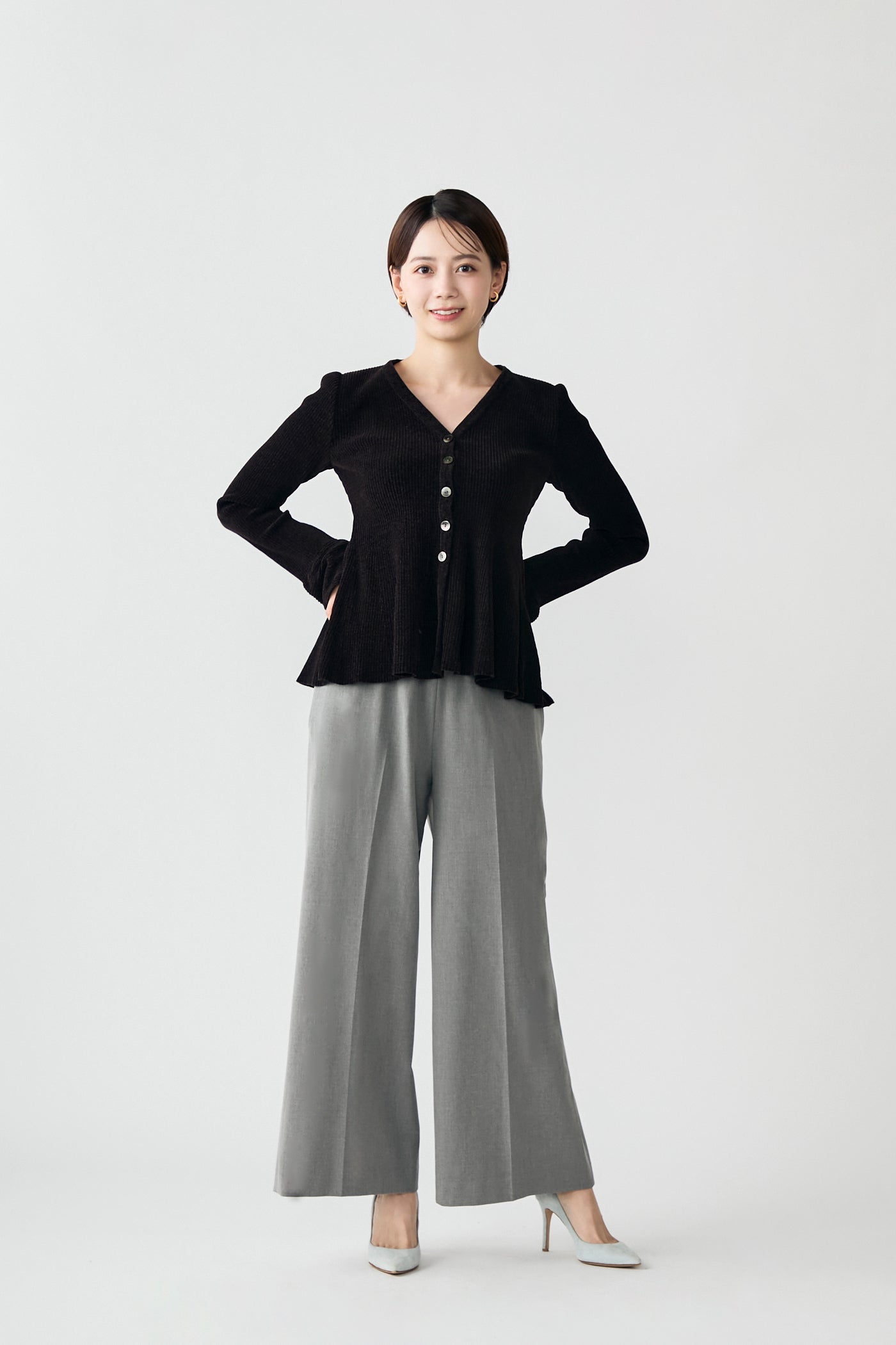 Velor touch bell cardigan(Black)