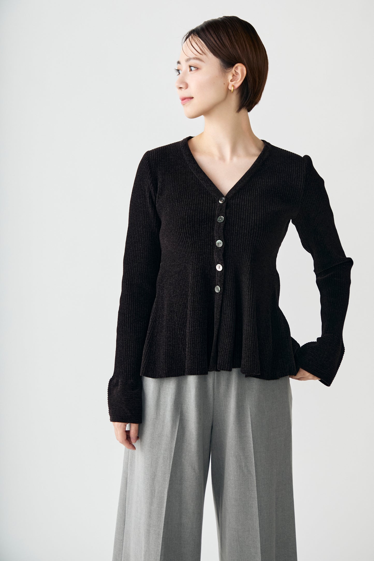 Velor touch bell cardigan(Black)