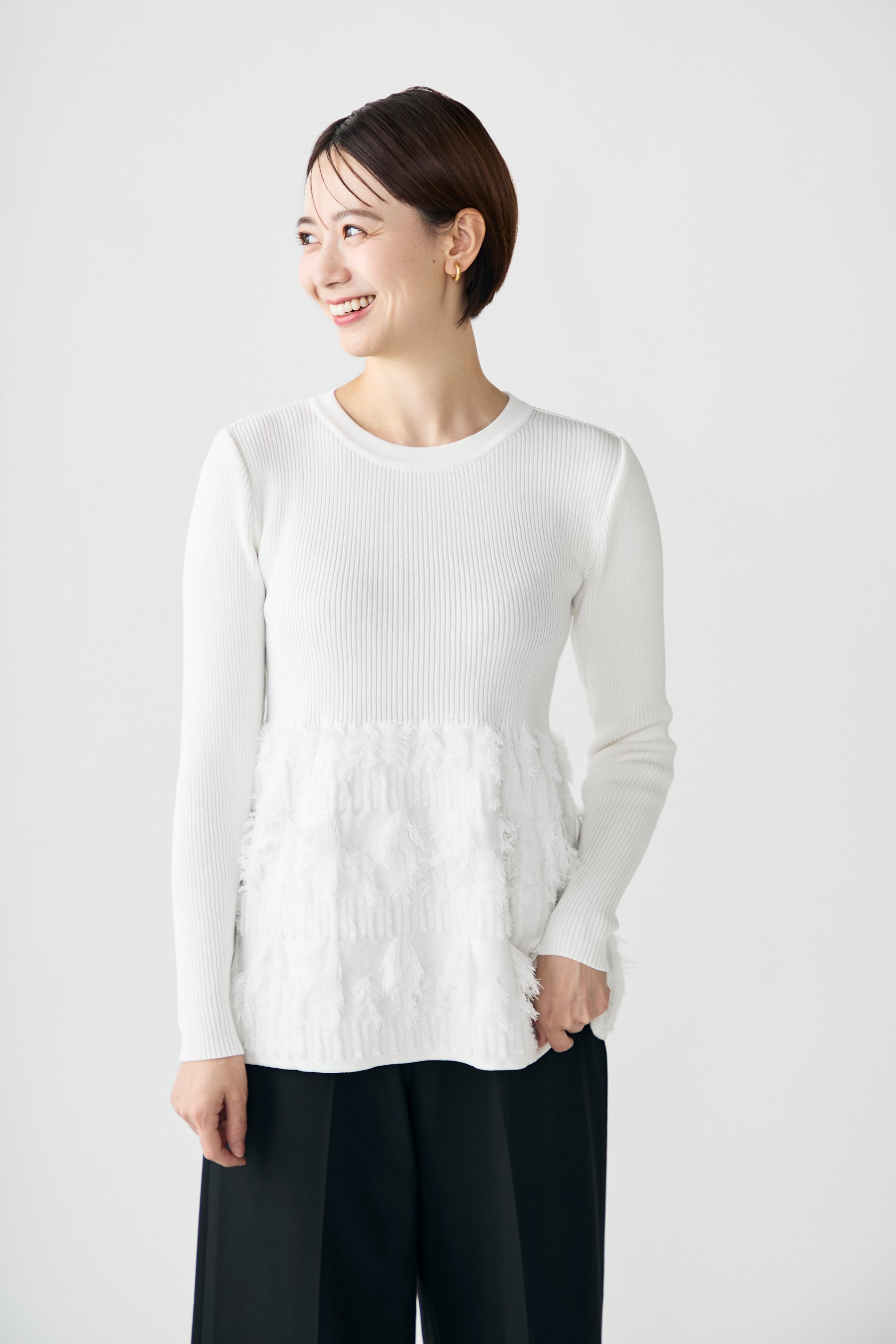 Fringe rib knit tops(White) – Audire