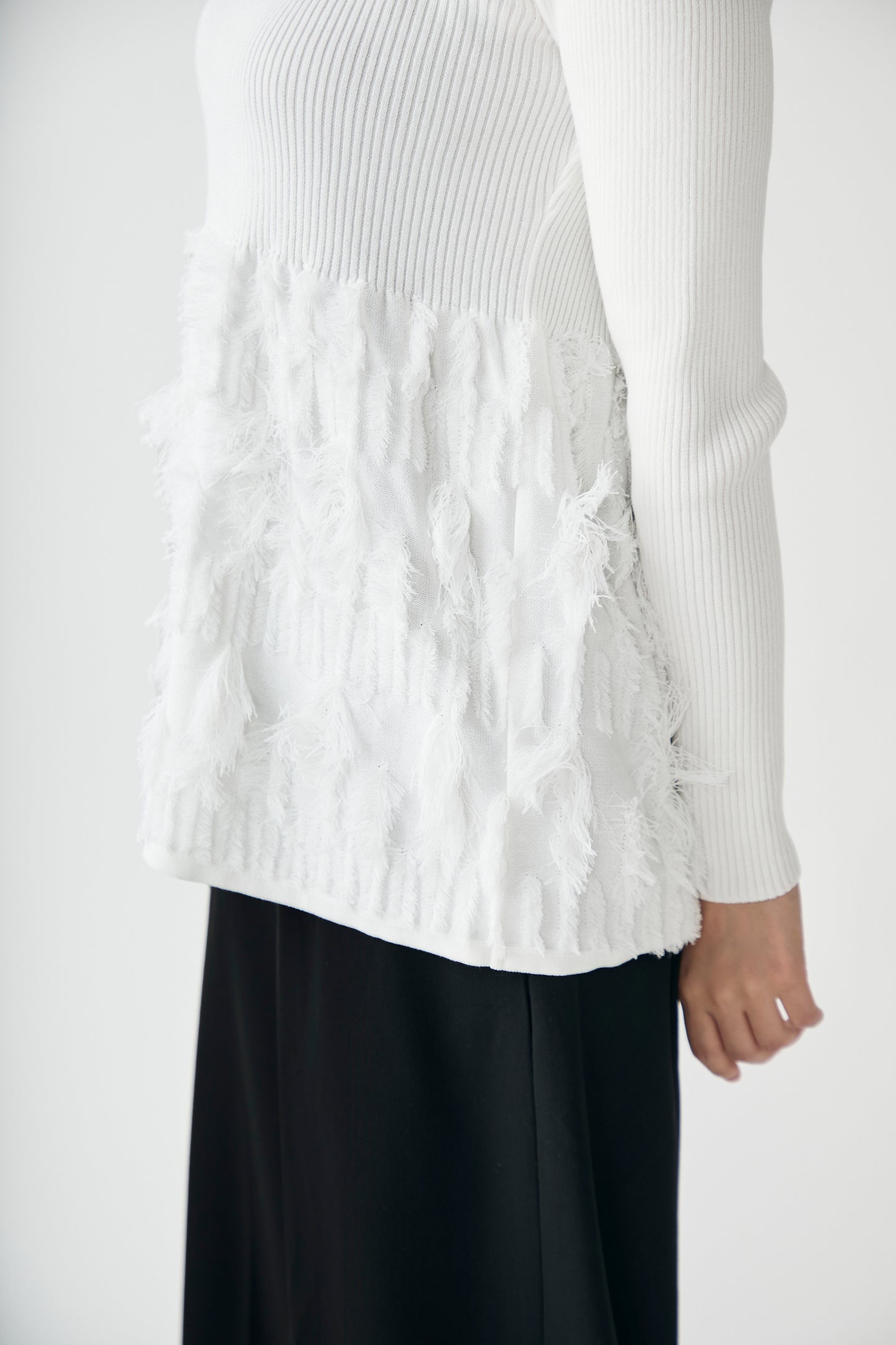 Fringe rib knit tops(White)