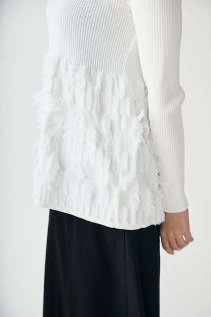 Fringe rib knit tops(White)