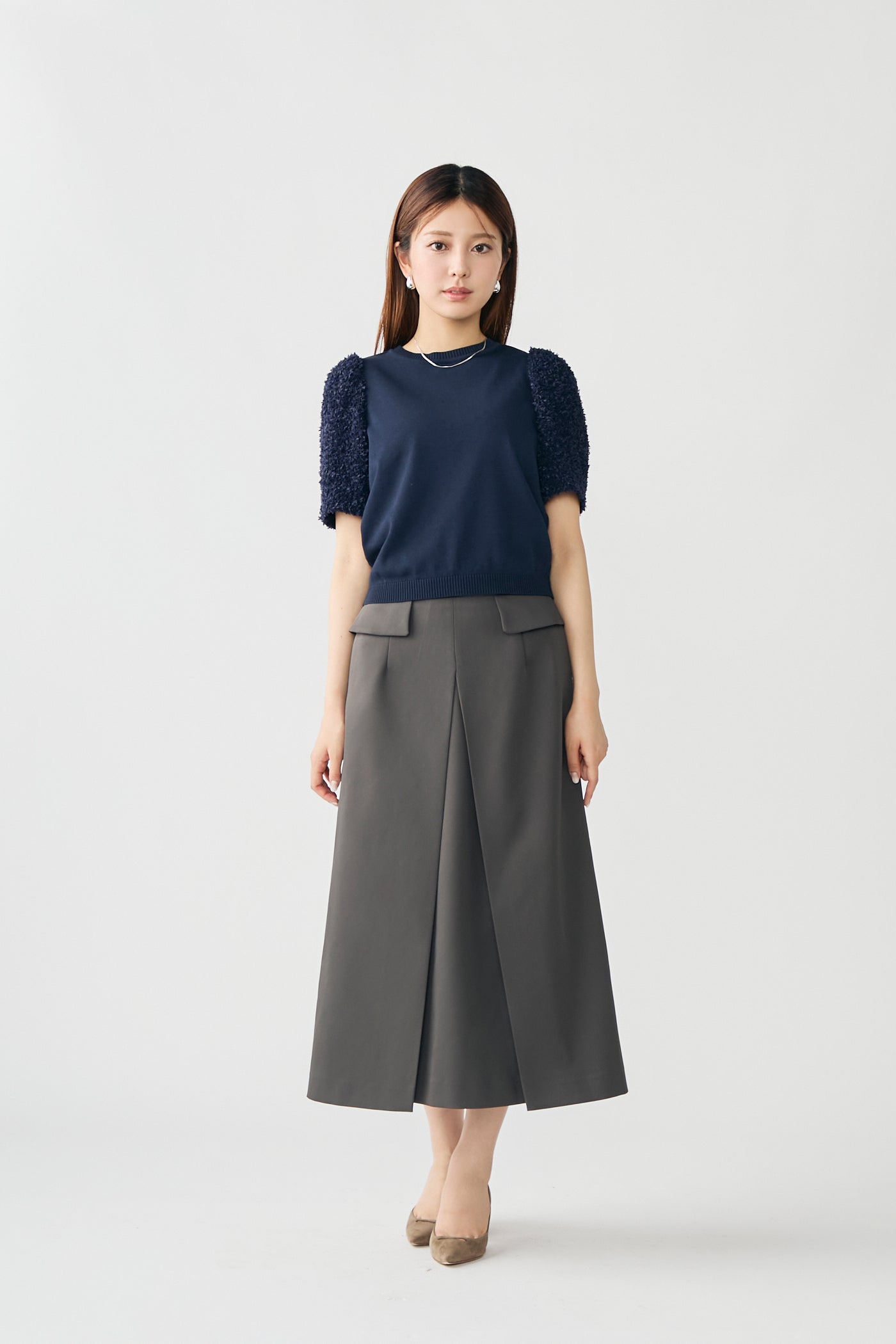 Flurries sleeve kint tops(Navy)