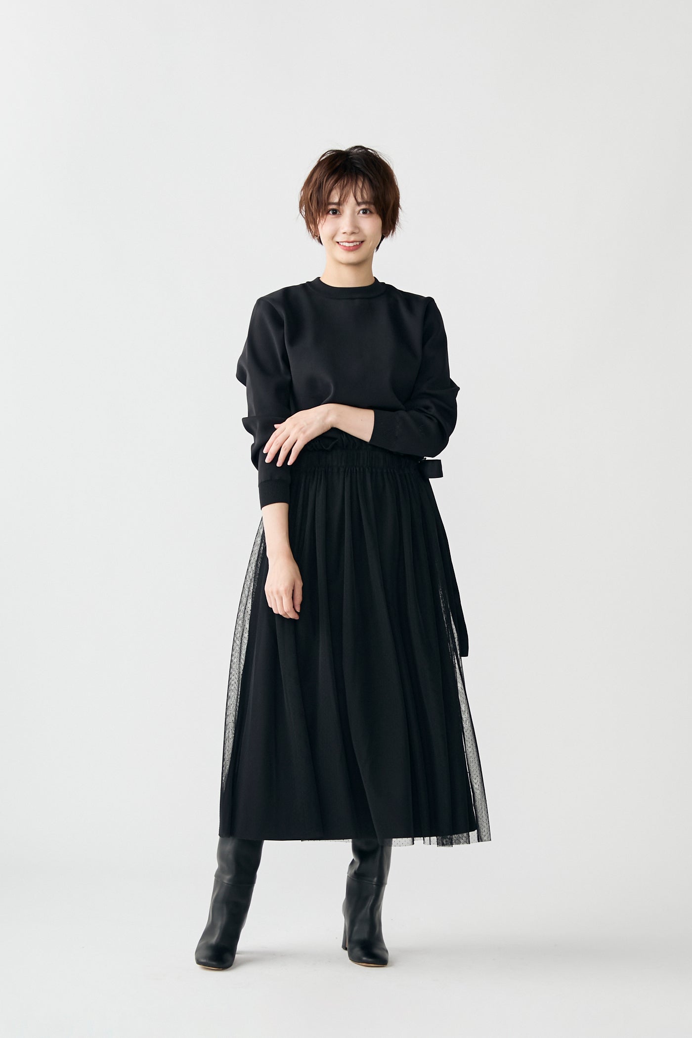 Tulle topping skirt(Black)
