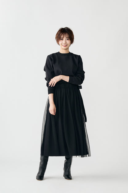 Tulle topping skirt(Black)