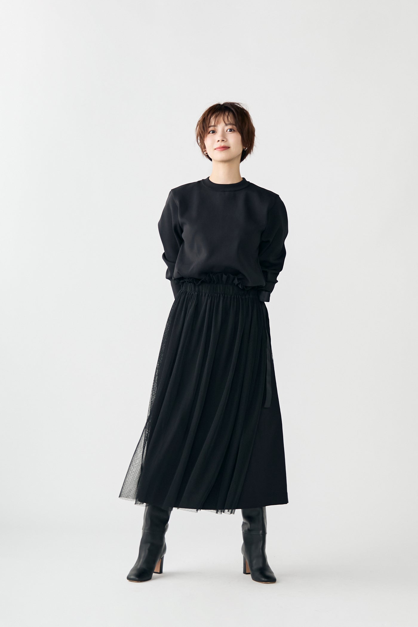 Tulle topping skirt(Black)