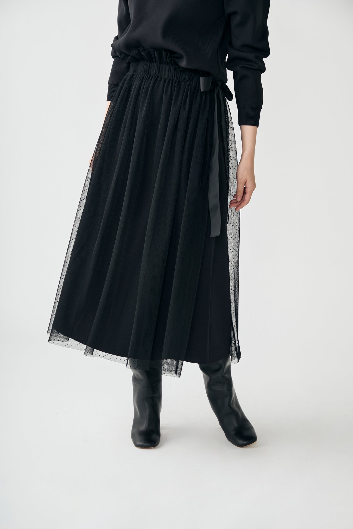 Tulle topping skirt(Black)