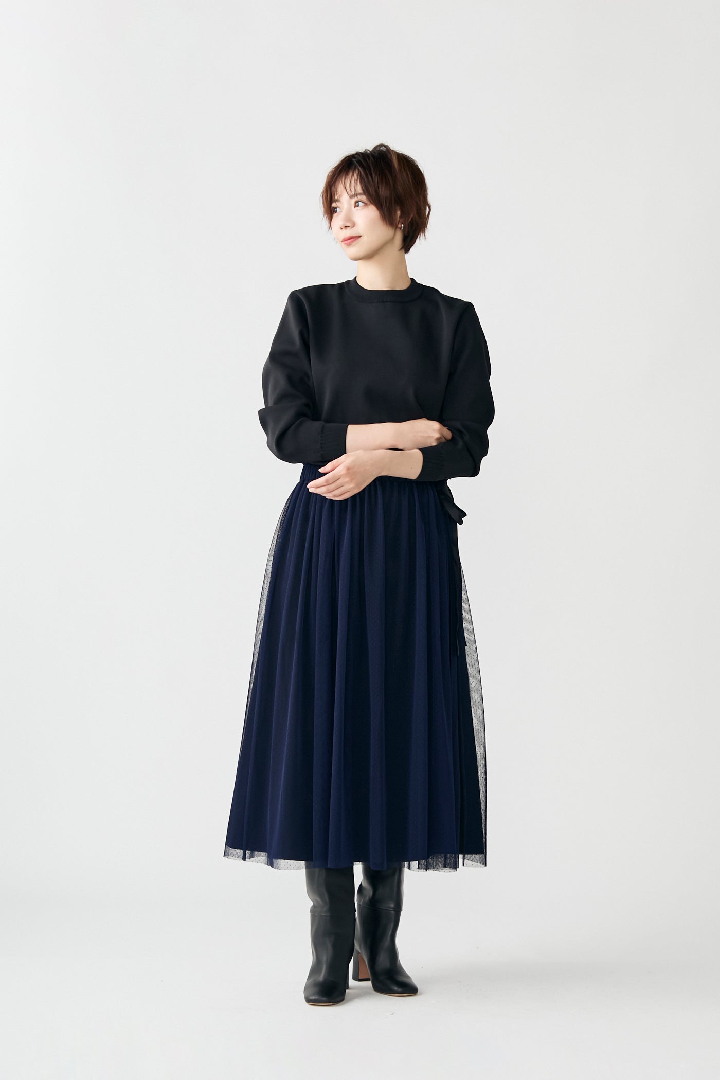 スカート Audire Roomy formal skirt (Dark navy) Tulle topping skirt(Navy) – Audire