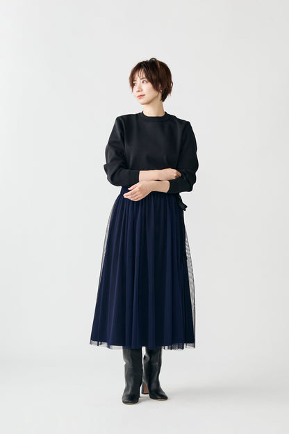 Tulle topping skirt(Navy)