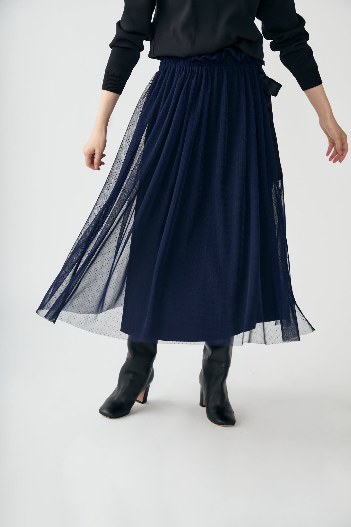 Tulle topping skirt(Navy)