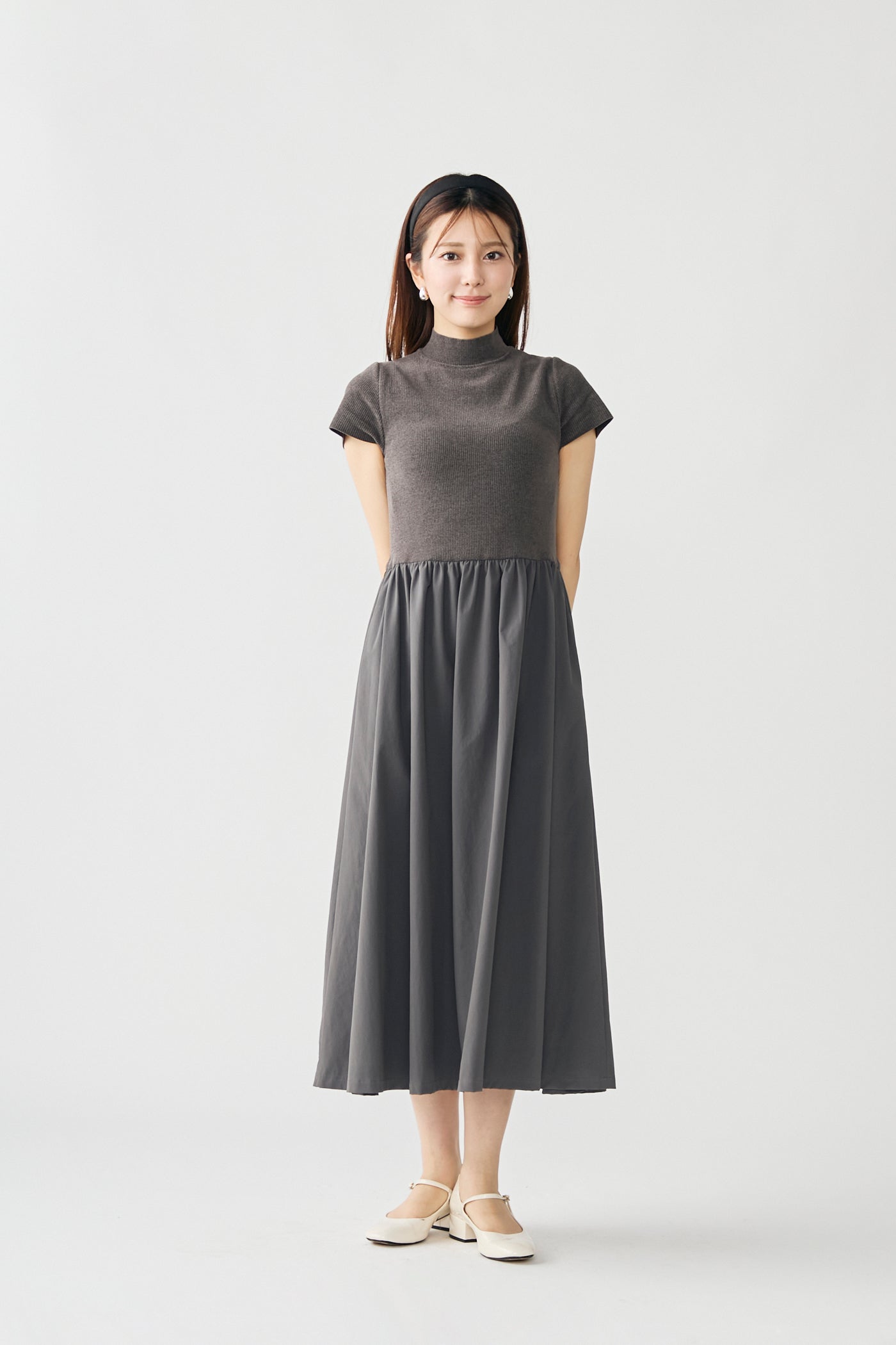 Velor touch knit dress(Gray)