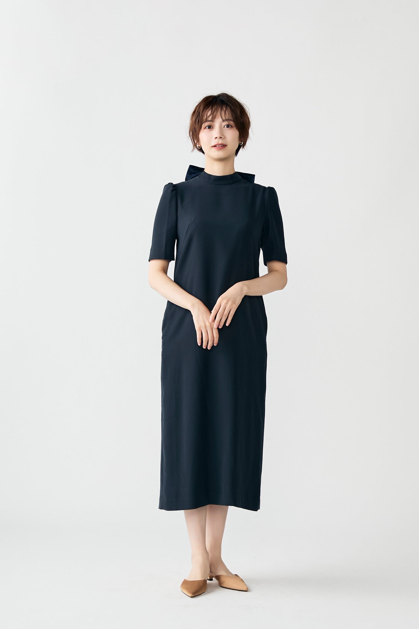 3pattern ribbon dress(Navy)