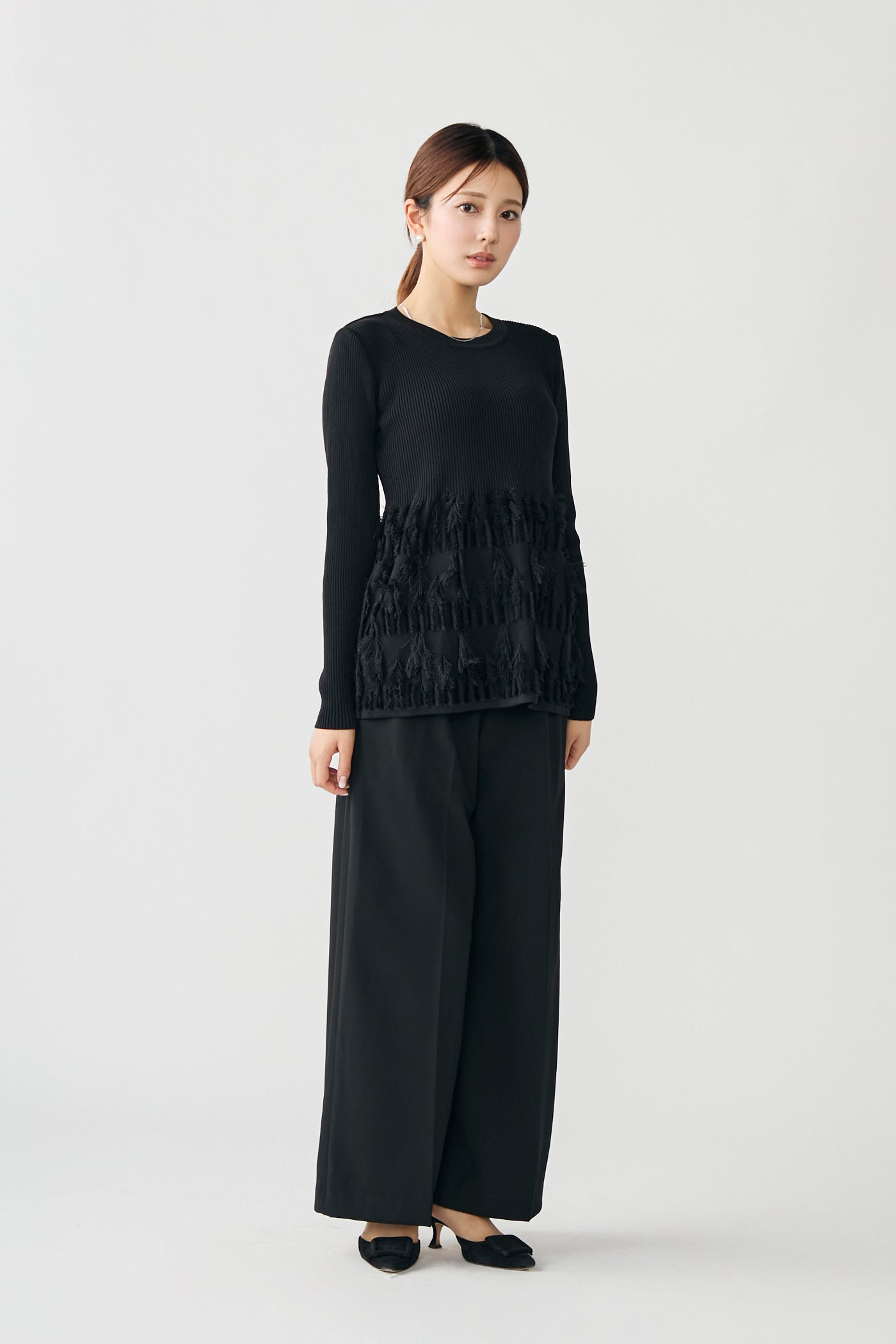 Fringe rib knit tops(Black)