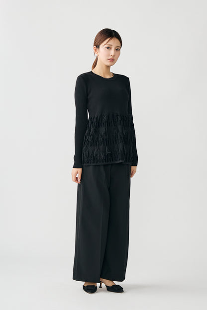 Fringe rib knit tops(Black)