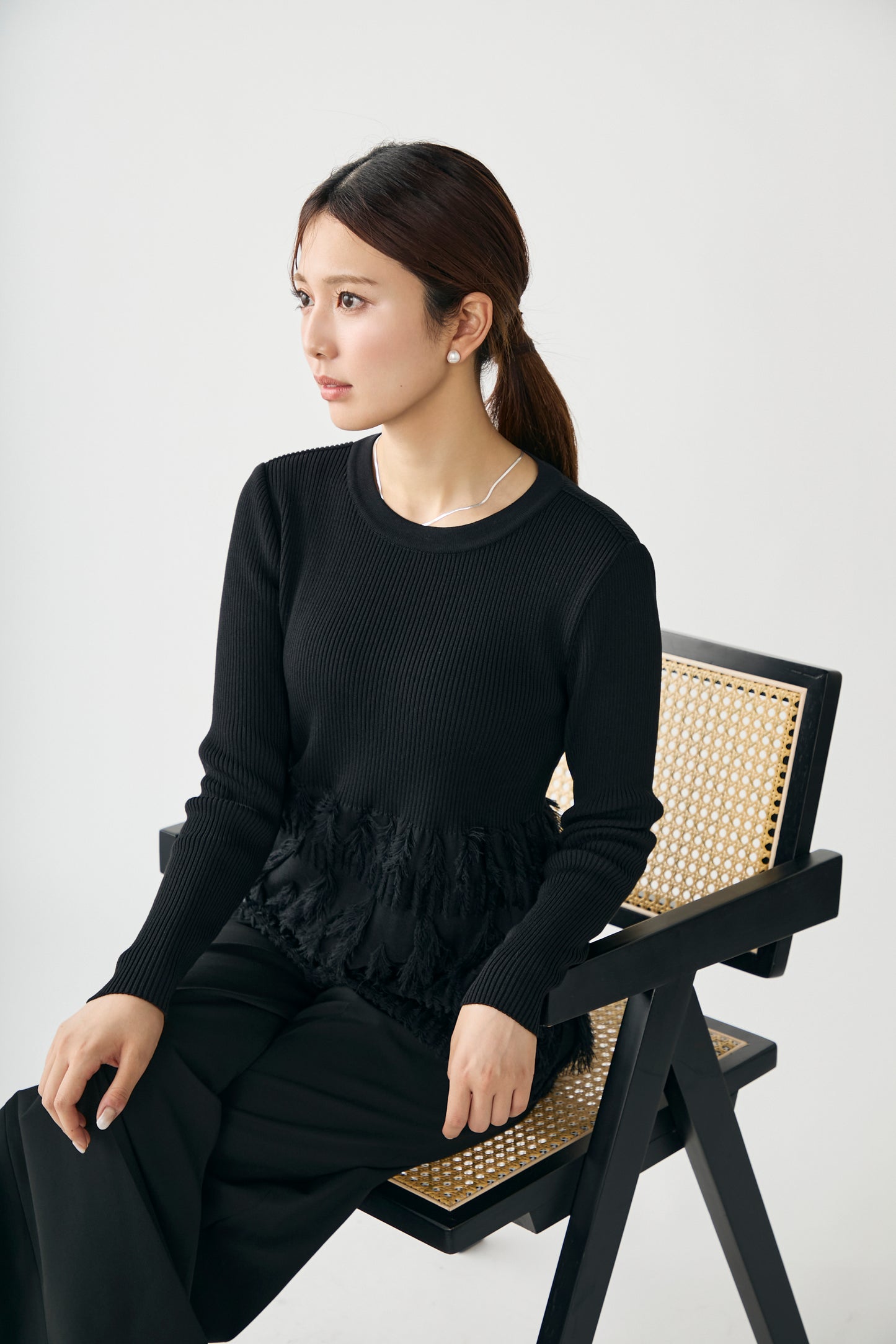 Fringe rib knit tops(Black)