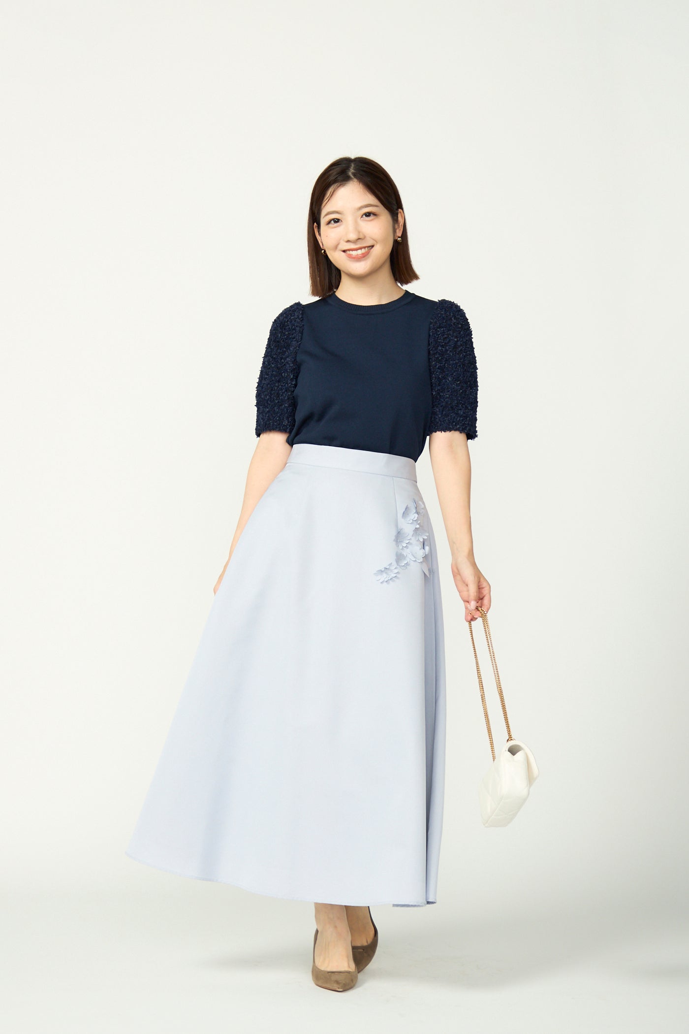 Bouquet grosgrain circular skirt(Blue gray)