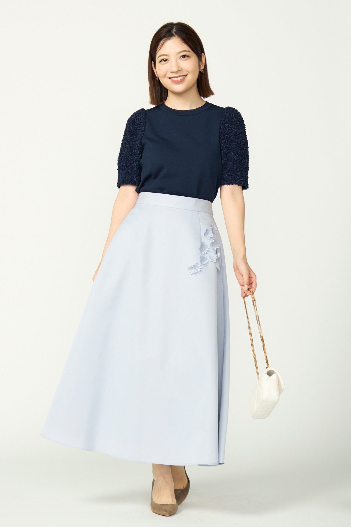 Bouquet grosgrain circular skirt(Blue gray)