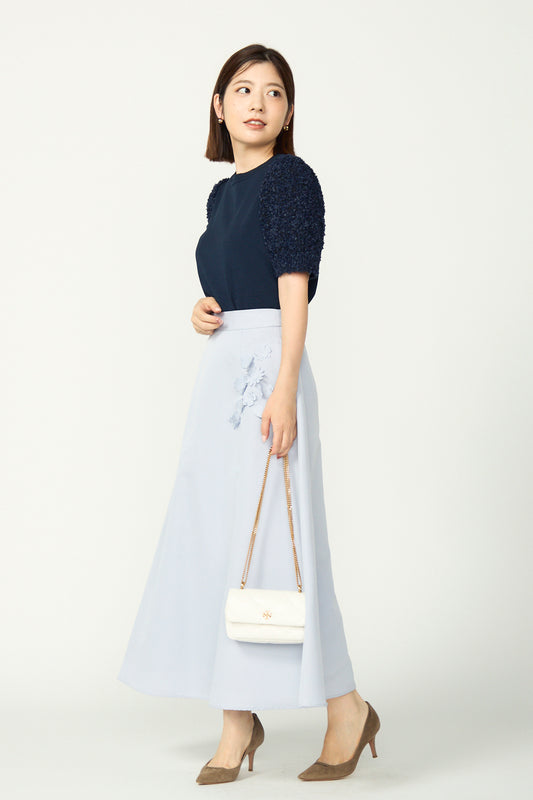 Bouquet grosgrain circular skirt(Blue gray)