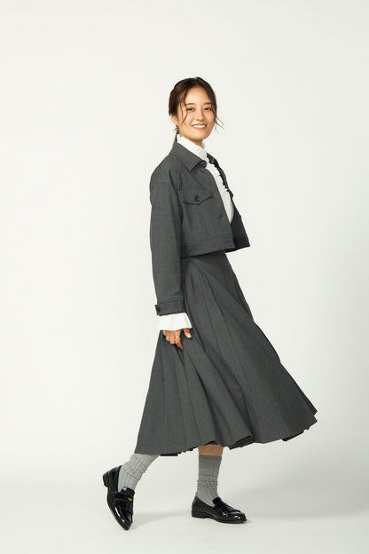 Gentle pleated skirt (Dark gray)
