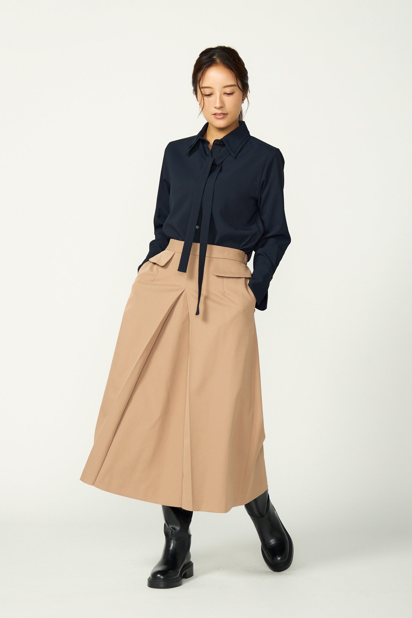 Double collar dress shirt (Navy)