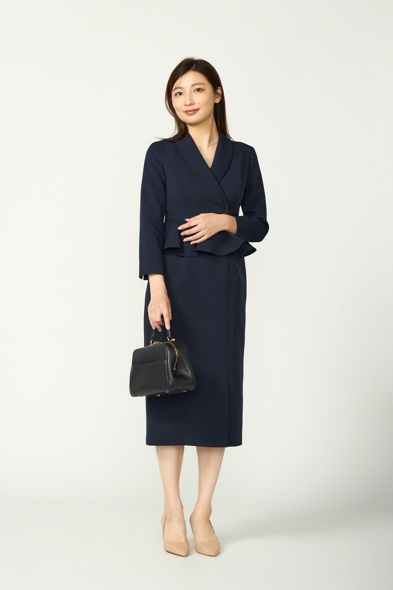 Cheer up peplum dress (Navy) – Audire Cheer up peplum dress (Navy) – Audire