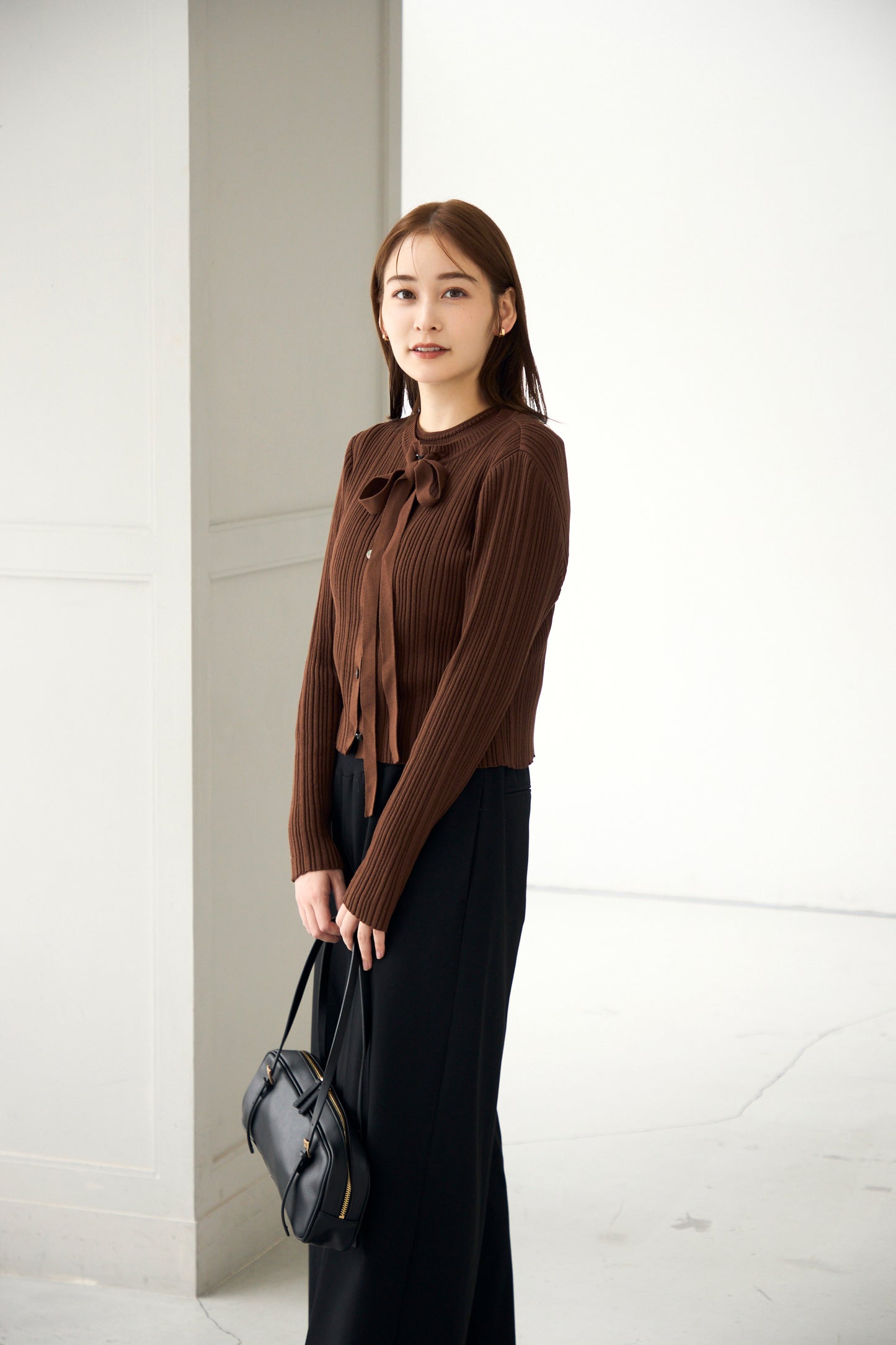 Bowtie rib ensemble knit(Chocolate)