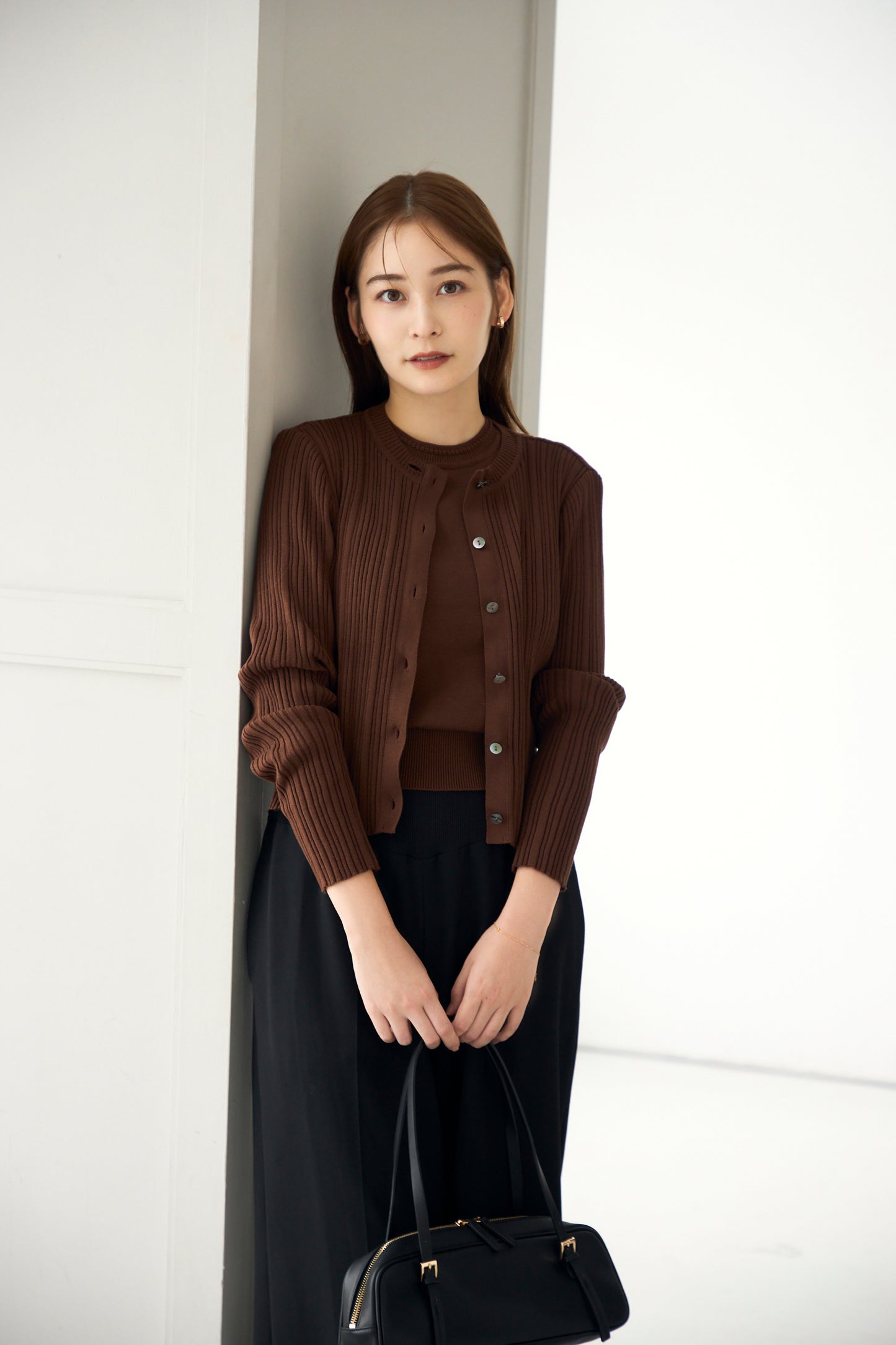 Bowtie rib ensemble knit(Chocolate)