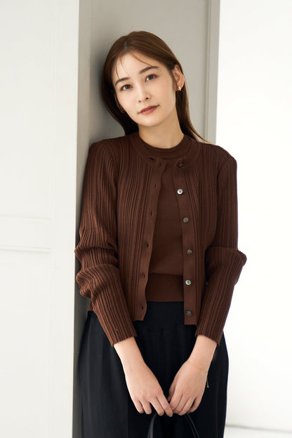 Bowtie rib ensemble knit(Chocolate)