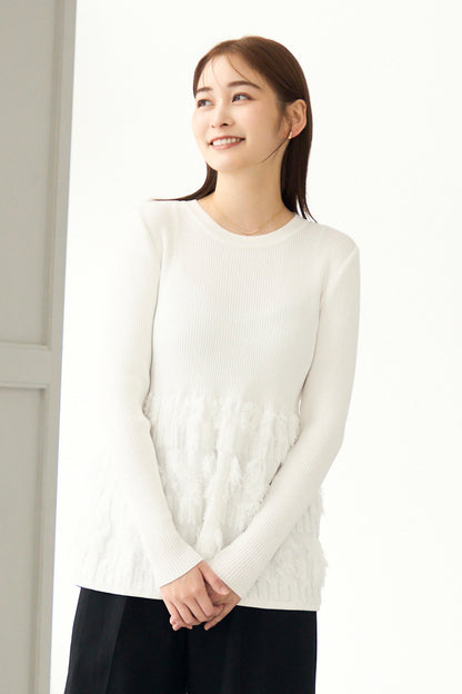 Fringe rib knit tops(White)