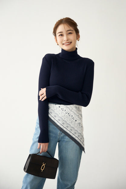 Pleasant rib turtle sweater (Navy)