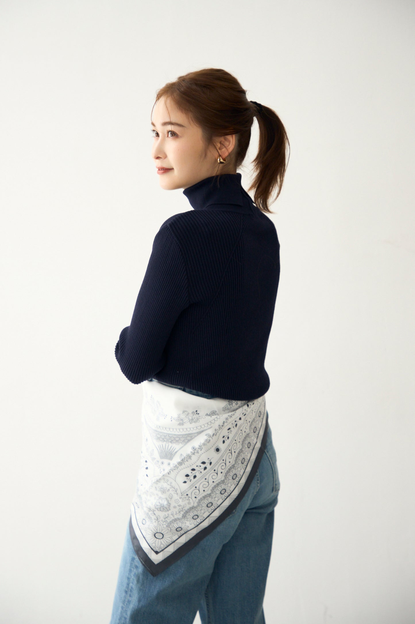 Pleasant rib turtle sweater (Navy)