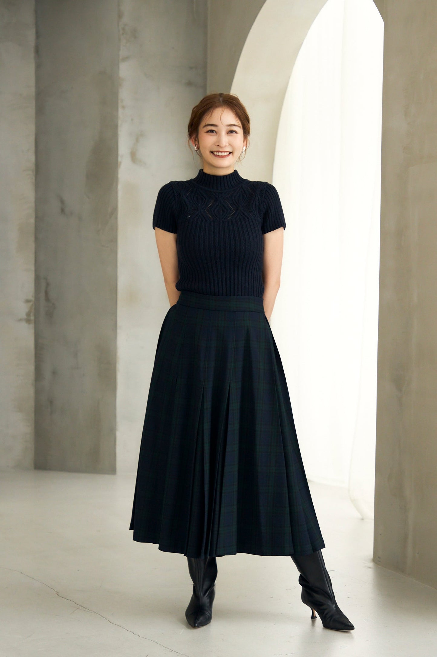 Gentle pleated skirt (Black watch)