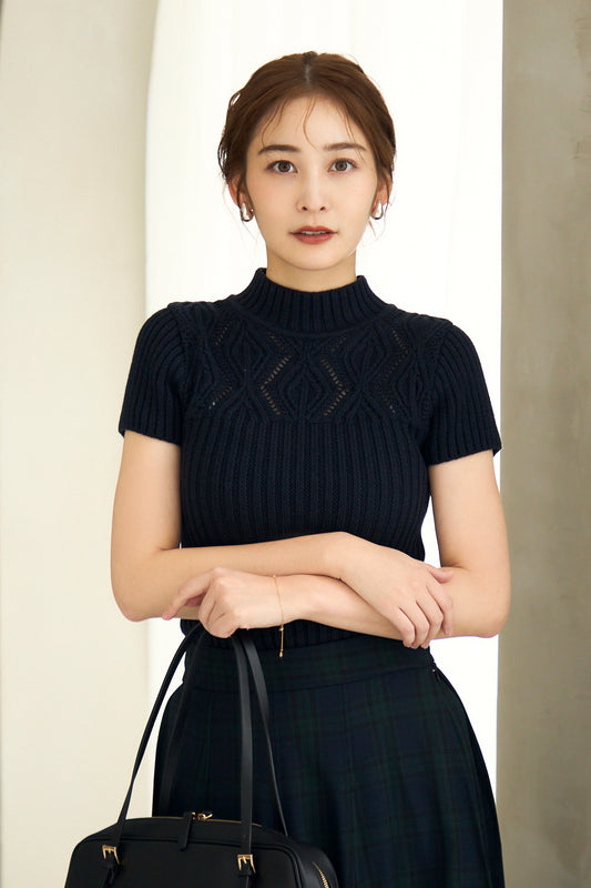 Diamond knit tops (Dark navy)