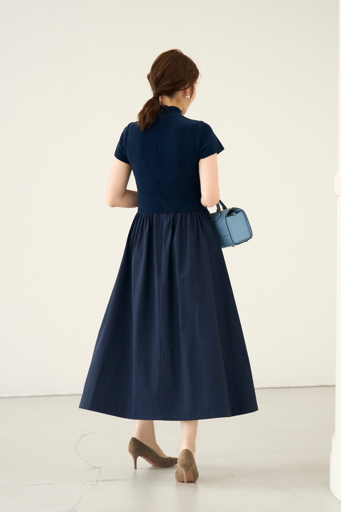 Velor touch knit dress(Navy)