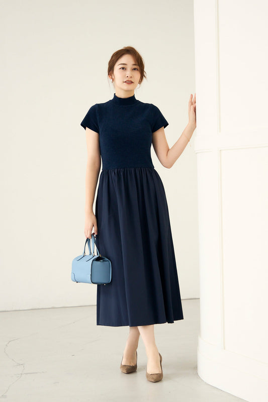 Velor touch knit dress(Navy)
