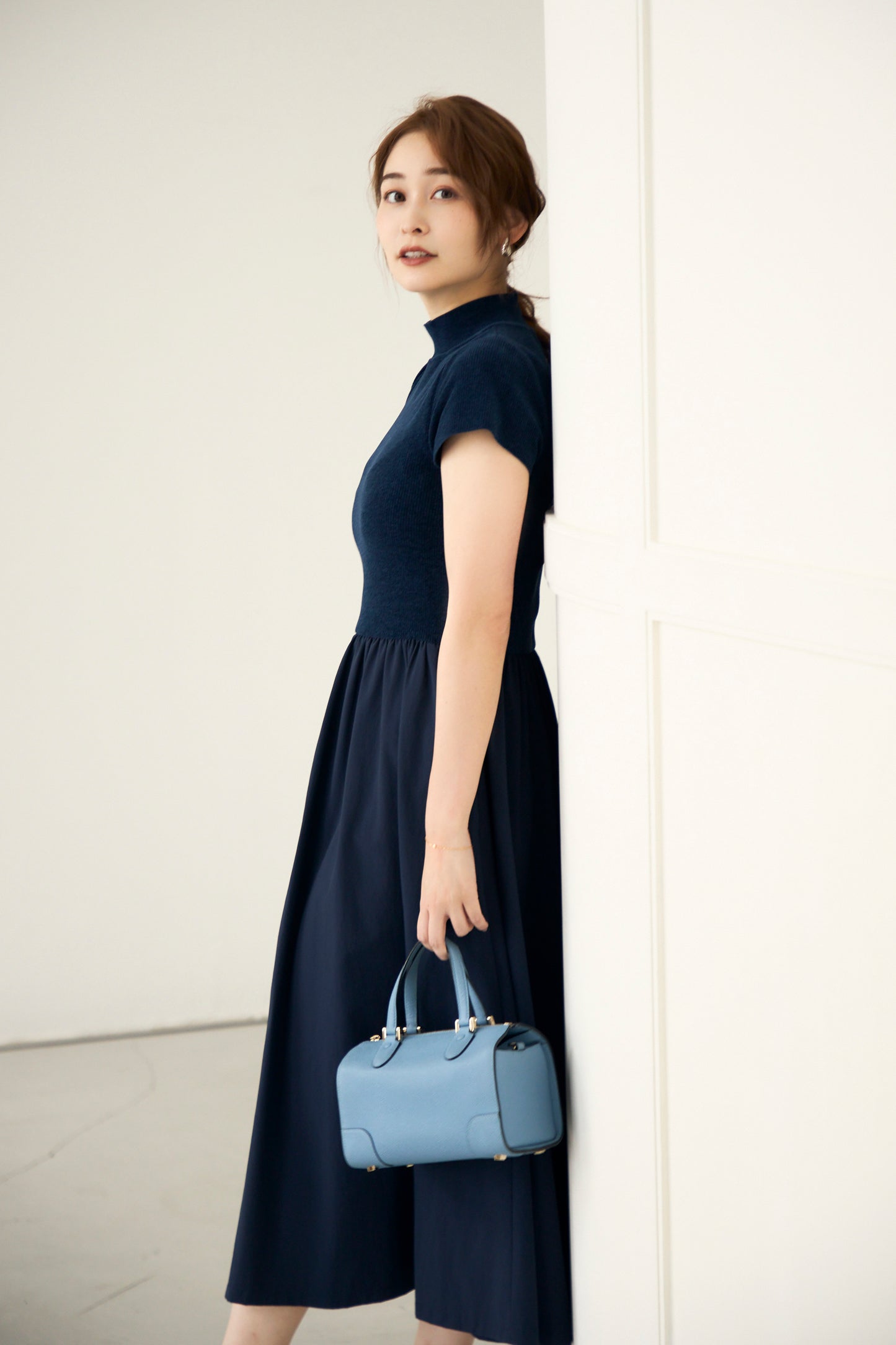 Velor touch knit dress(Navy)