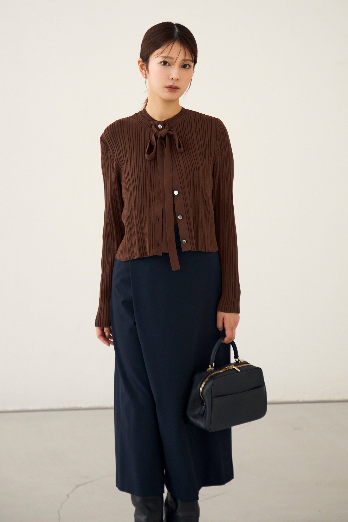 Bowtie rib ensemble knit(Chocolate)