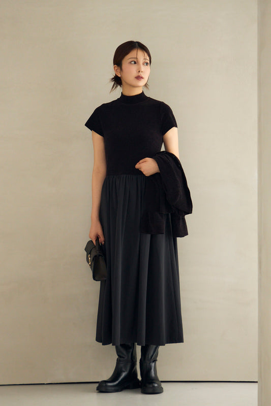 Velor touch knit dress(Black)