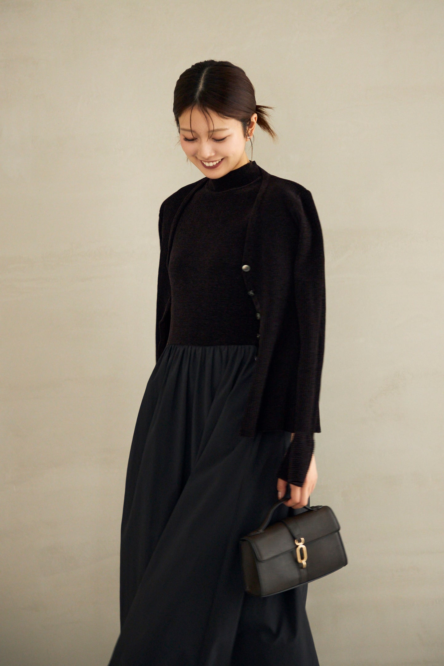 Velor touch bell cardigan(Navy)