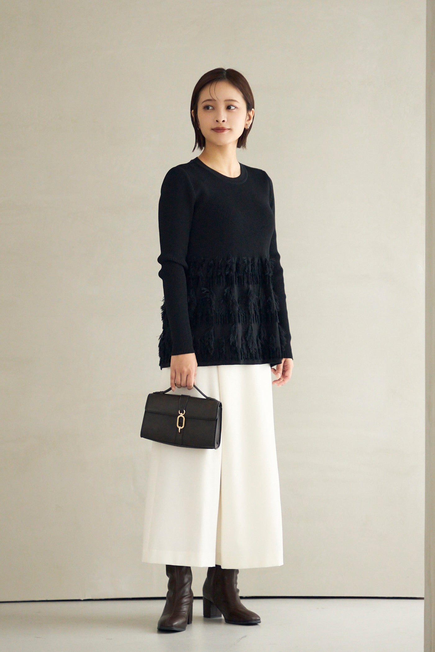 Fringe rib knit tops(Black)
