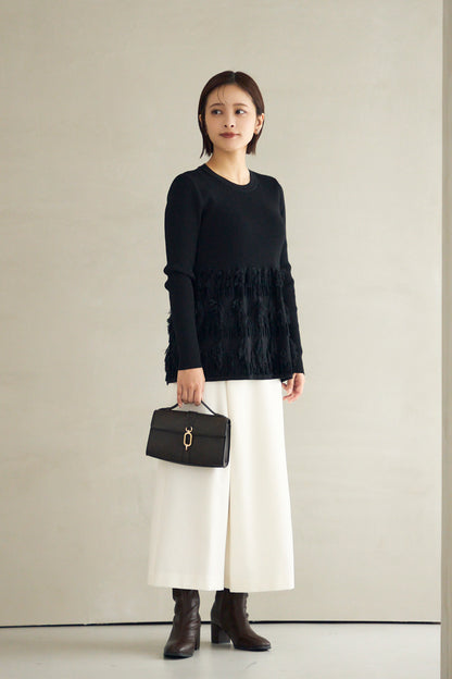 Fringe rib knit tops(Black)