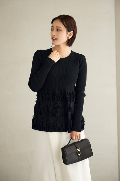 Fringe rib knit tops(Black)