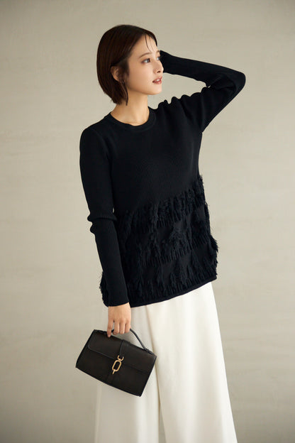Fringe rib knit tops(Black)