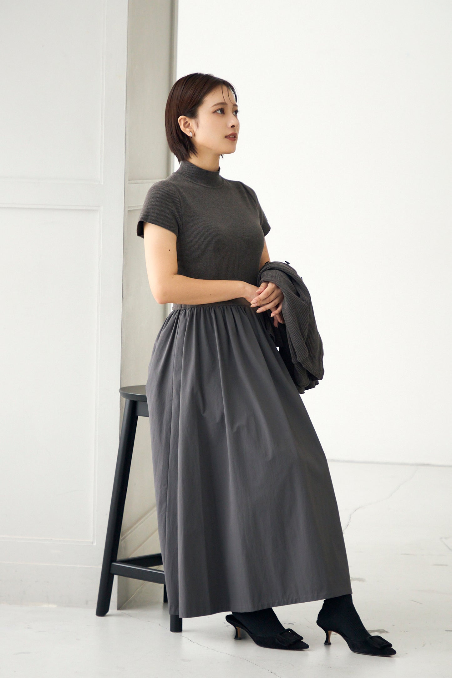 Velor touch knit dress(Gray)