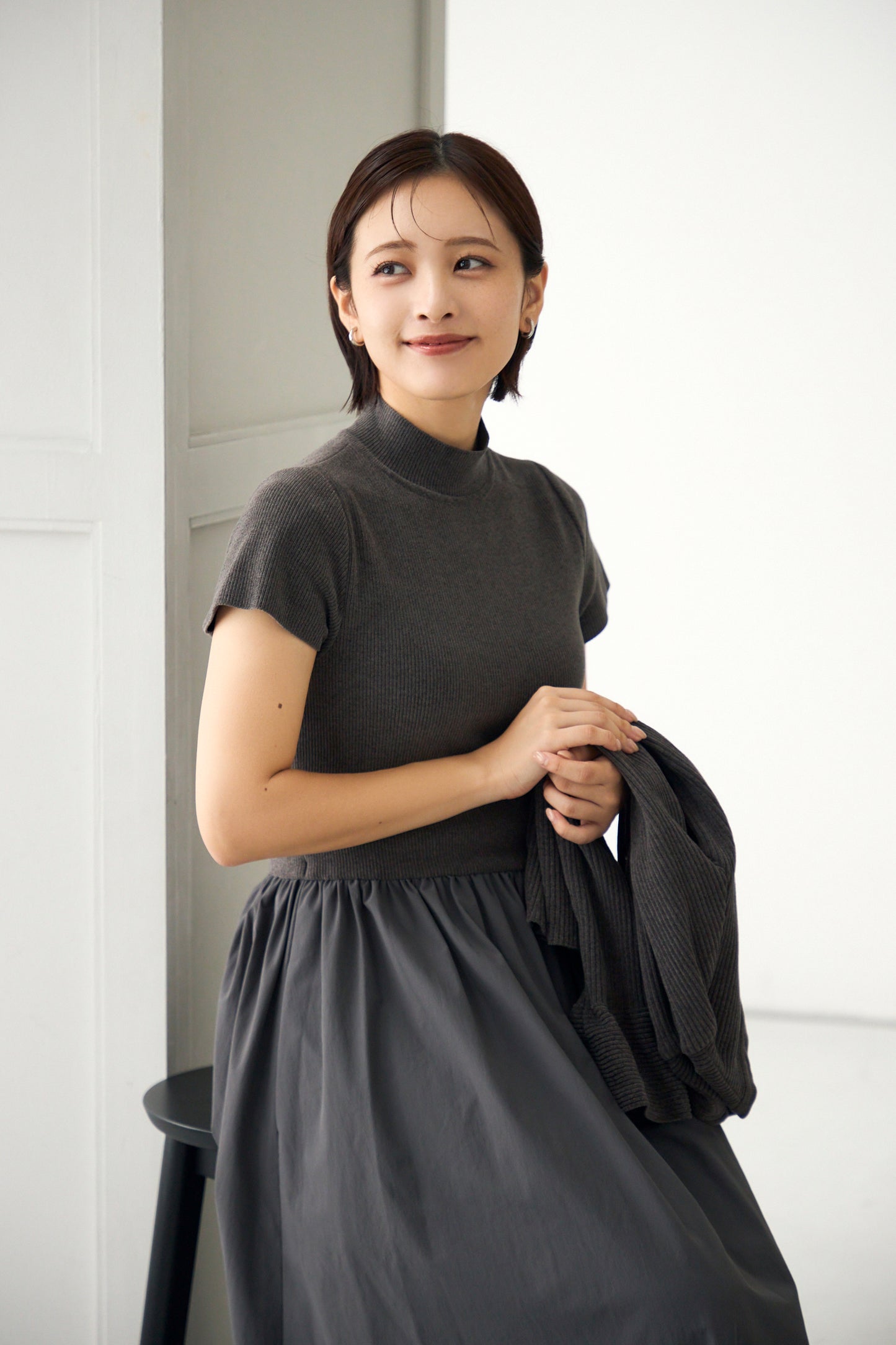 Velor touch knit dress(Gray)