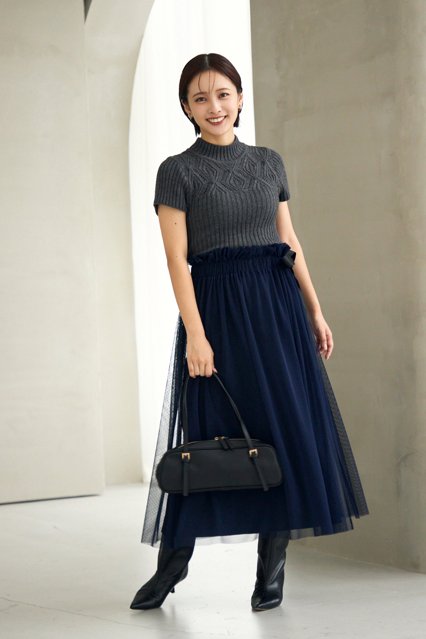 Tulle topping skirt(Navy)